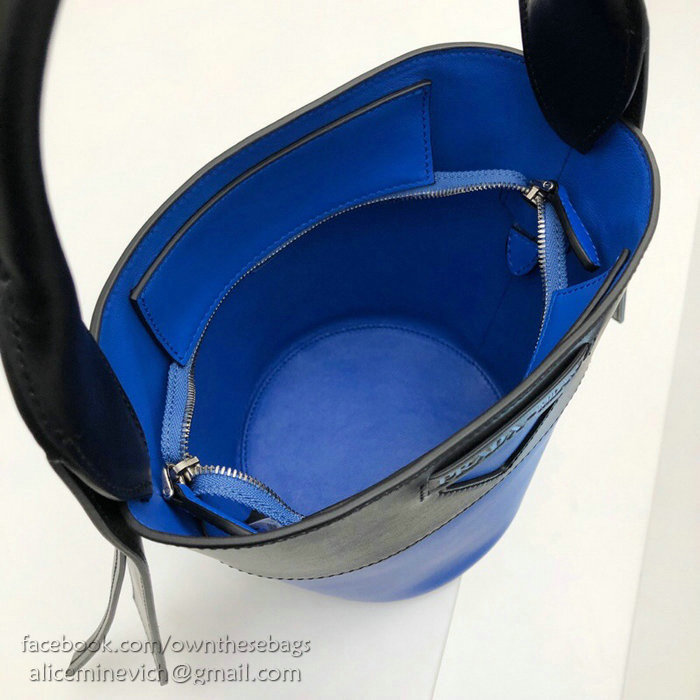 Prada Ouverture Leather Bucket Bag Blue and Black 1BE015