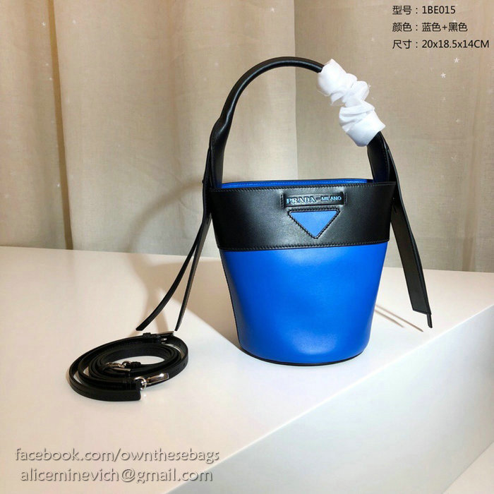 Prada Ouverture Leather Bucket Bag Blue and Black 1BE015