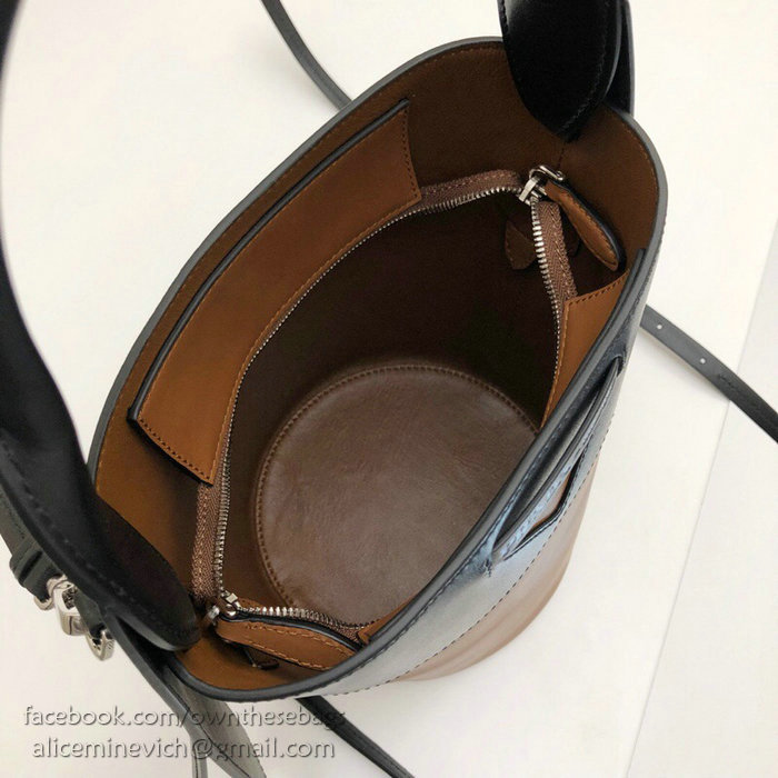 Prada Ouverture Leather Bucket Bag Brown and Black 1BE015