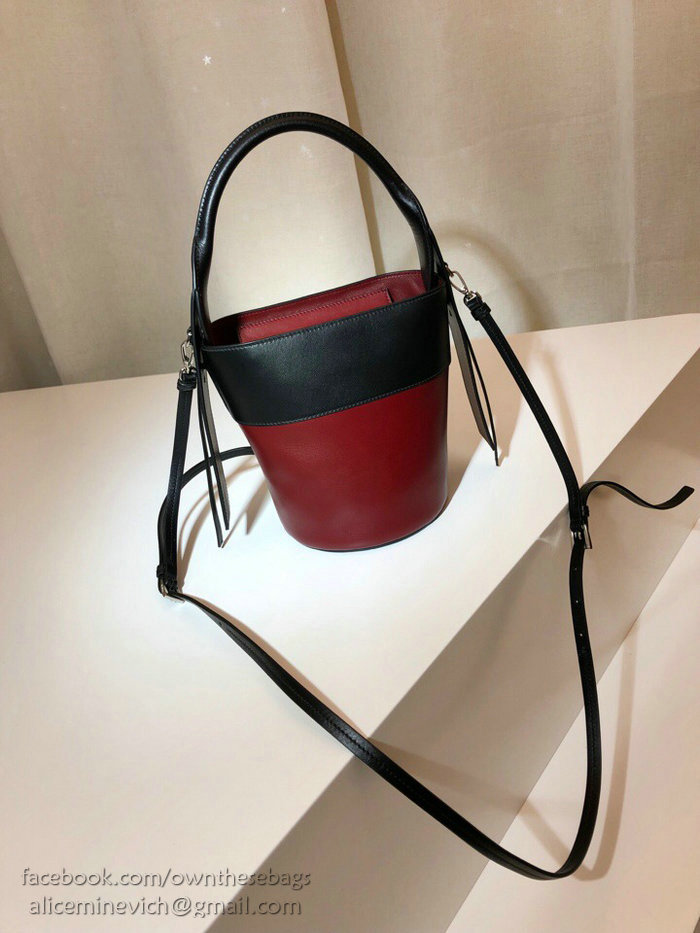 Prada Ouverture Leather Bucket Bag Burgundy and Black 1BE015