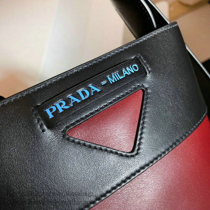 Prada Ouverture Leather Bucket Bag Burgundy and Black 1BE015