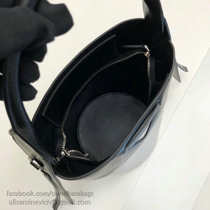 Prada Ouverture Leather Bucket Bag White and Black 1BE015