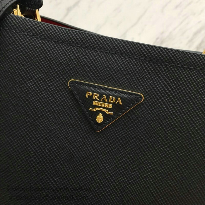 Prada Saffiano Leather Double Medium Bag Black 1BA212