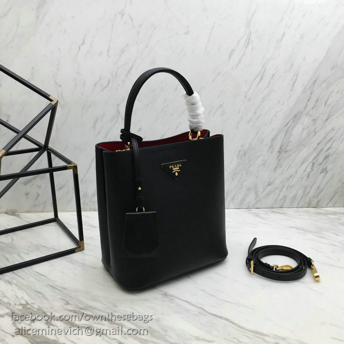 Prada Saffiano Leather Double Medium Bag Black 1BA212