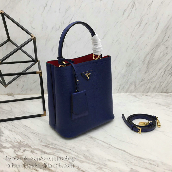 Prada Saffiano Leather Double Medium Bag Blue 1BA212