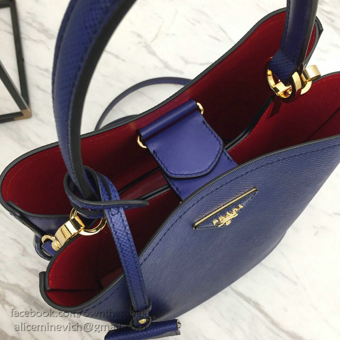 Prada Saffiano Leather Double Medium Bag Blue 1BA212