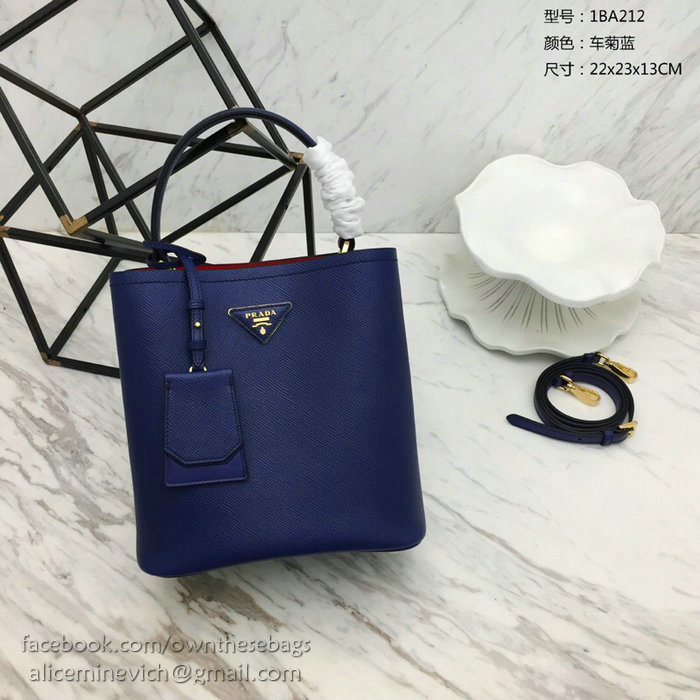 Prada Saffiano Leather Double Medium Bag Blue 1BA212