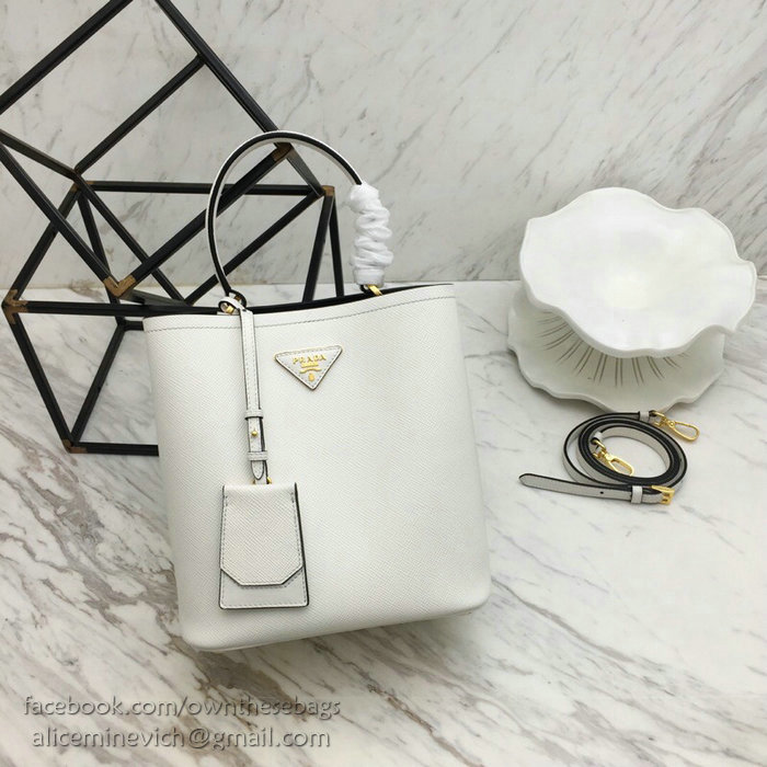 Prada Saffiano Leather Double Medium Bag White 1BA212