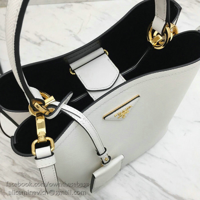 Prada Saffiano Leather Double Medium Bag White 1BA212