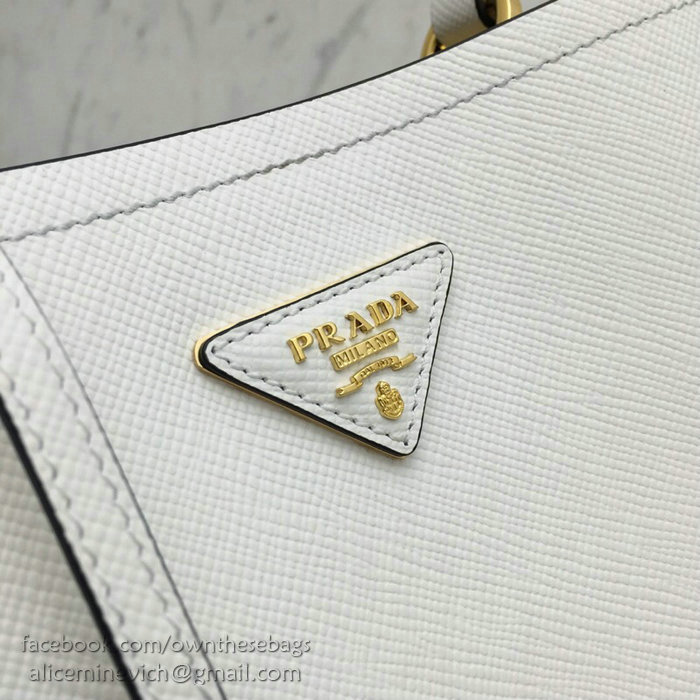 Prada Saffiano Leather Double Medium Bag White 1BA212