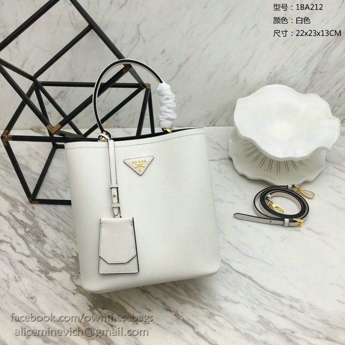 Prada Saffiano Leather Double Medium Bag White 1BA212