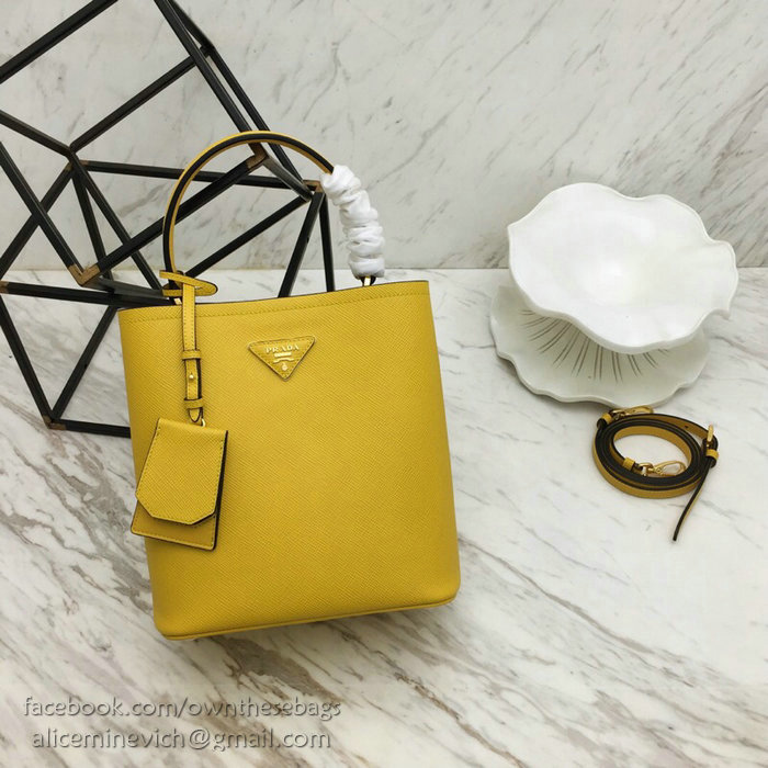 Prada Saffiano Leather Double Medium Bag Yellow 1BA212