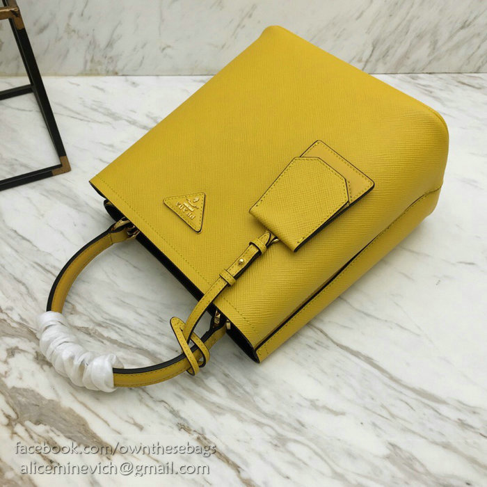 Prada Saffiano Leather Double Medium Bag Yellow 1BA212