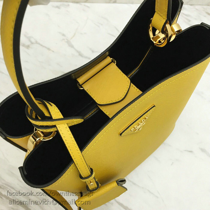 Prada Saffiano Leather Double Medium Bag Yellow 1BA212