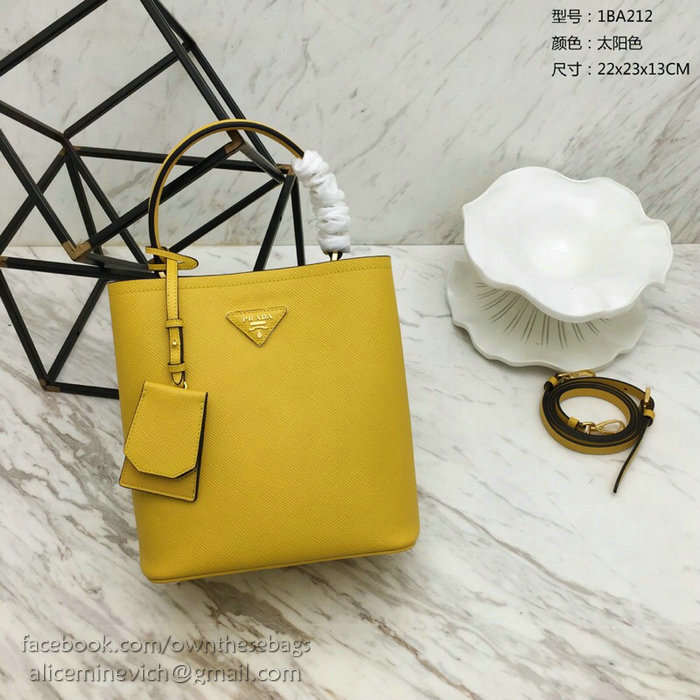 Prada Saffiano Leather Double Medium Bag Yellow 1BA212