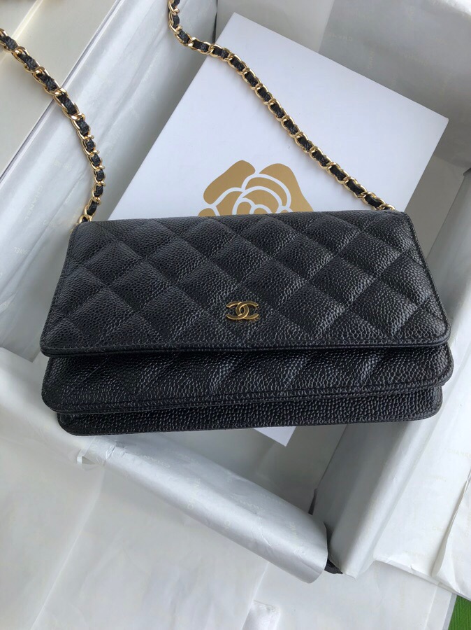 Chanel Caviar WOC Chain Wallet Black with Gold Hardware A33814