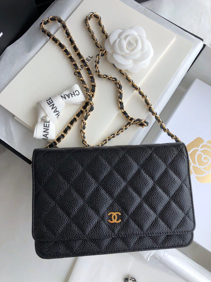 Chanel Caviar WOC Chain Wallet Black with Gold Hardware A33814