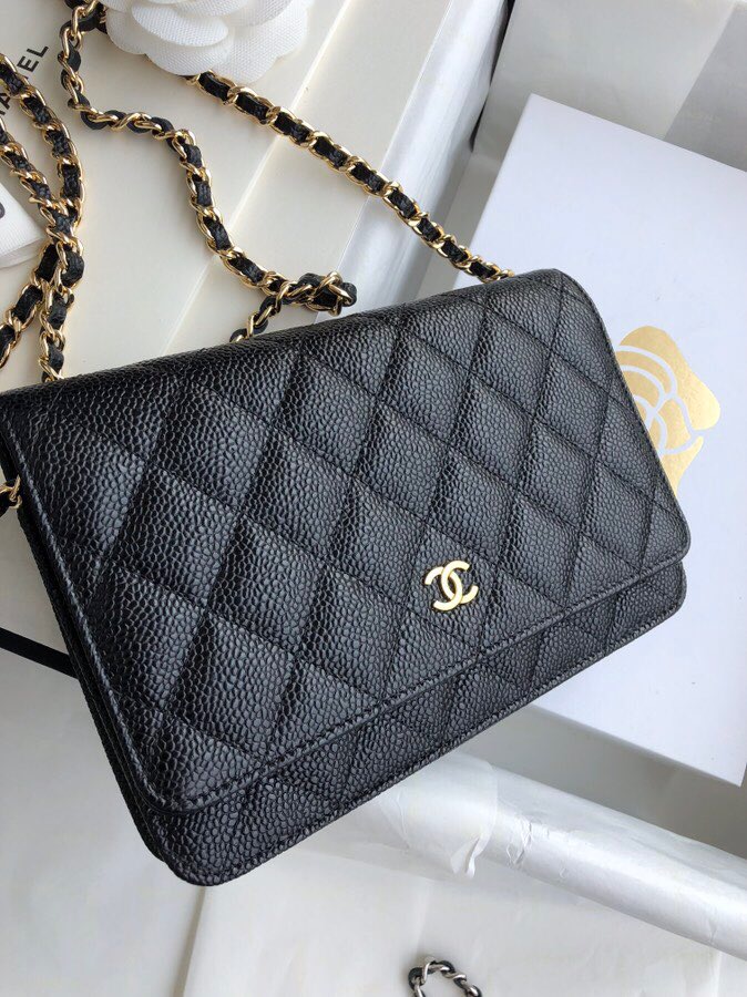 Chanel Caviar WOC Chain Wallet Black with Gold Hardware A33814