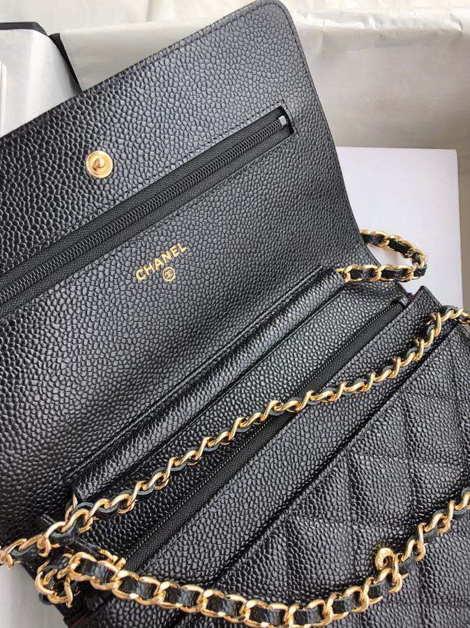 Chanel Caviar WOC Chain Wallet Black with Gold Hardware A33814