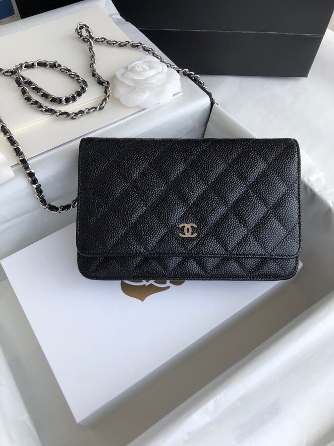 Chanel Caviar WOC Chain Wallet Black with Silver Hardware A33814