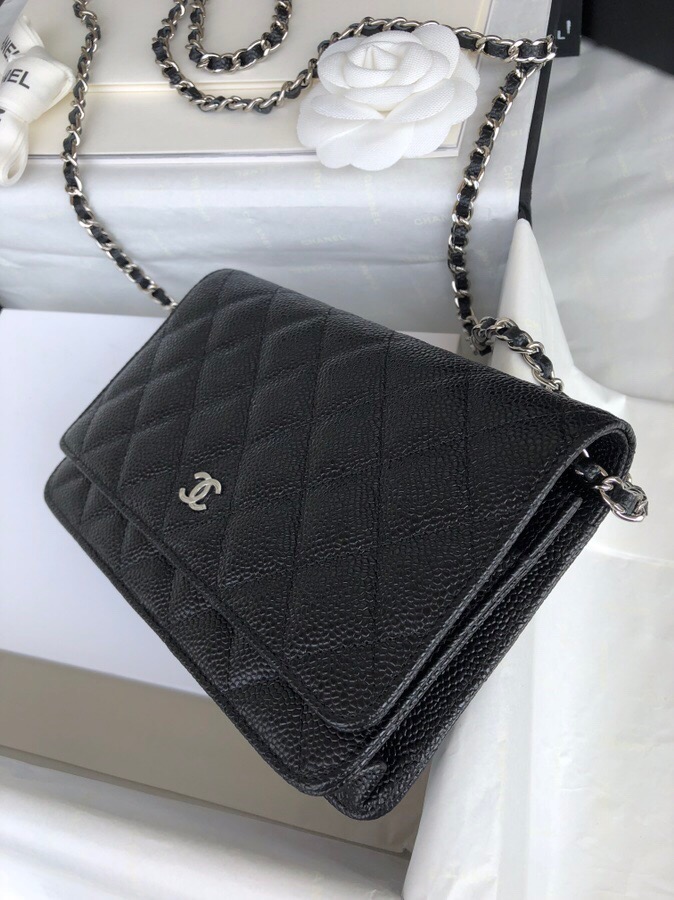 Chanel Caviar WOC Chain Wallet Black with Silver Hardware A33814