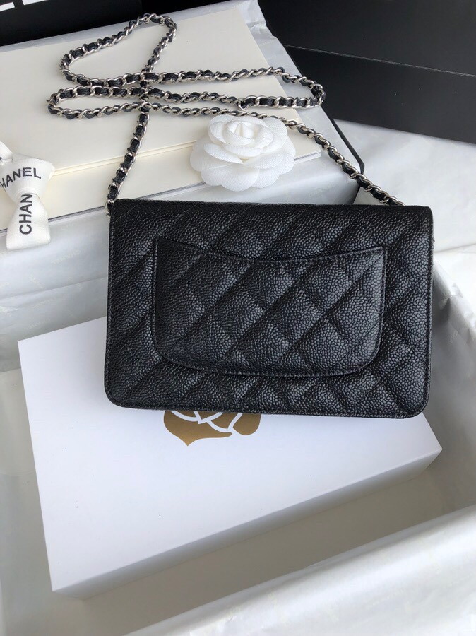 Chanel Caviar WOC Chain Wallet Black with Silver Hardware A33814