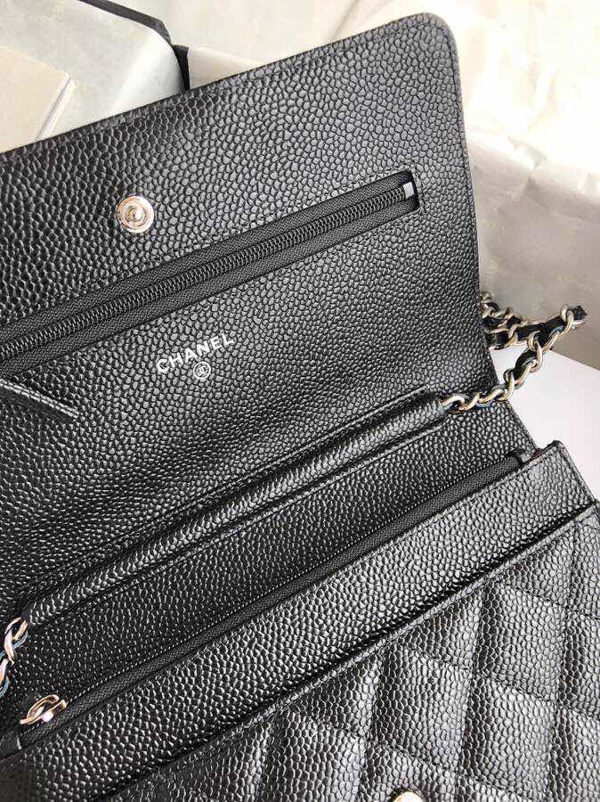 Chanel Caviar WOC Chain Wallet Black with Silver Hardware A33814