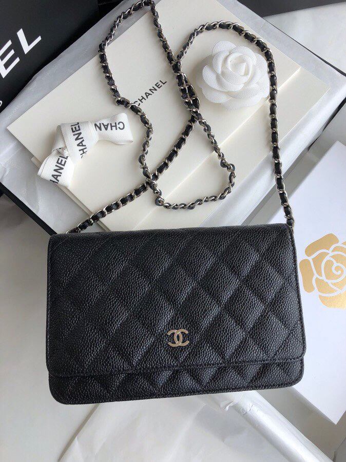 Chanel Caviar WOC Chain Wallet Black with Silver Hardware A33814