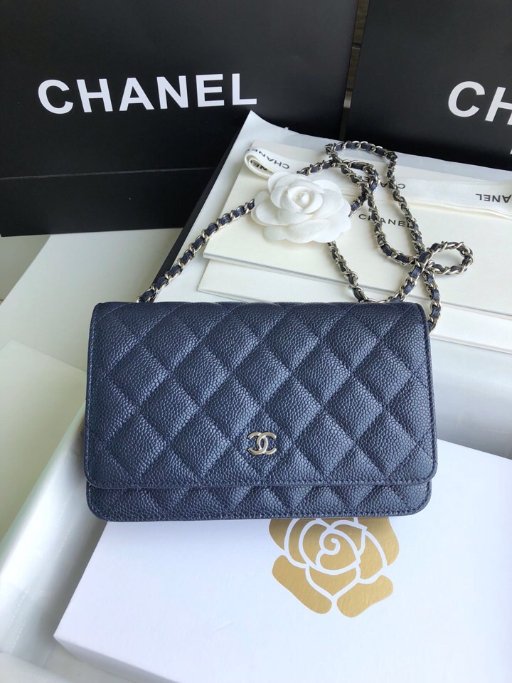 Chanel Caviar WOC Chain Wallet Blue A33814