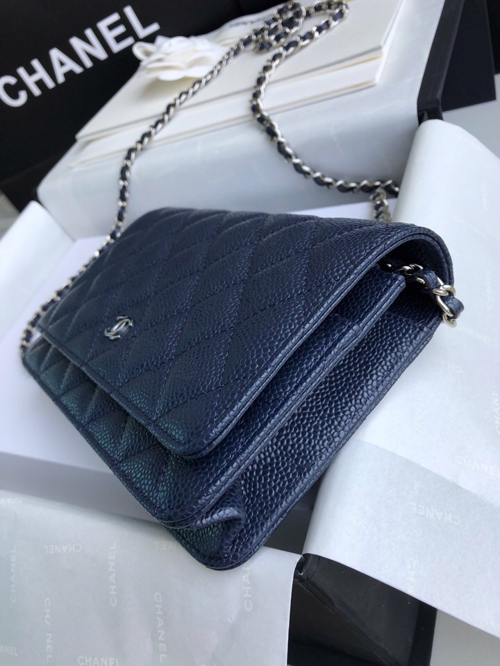 Chanel Caviar WOC Chain Wallet Blue A33814