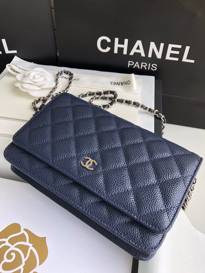 Chanel Caviar WOC Chain Wallet Blue A33814