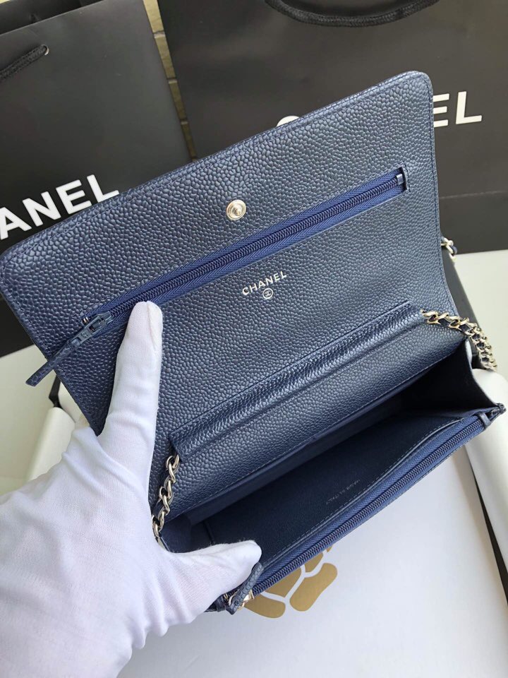 Chanel Caviar WOC Chain Wallet Blue A33814