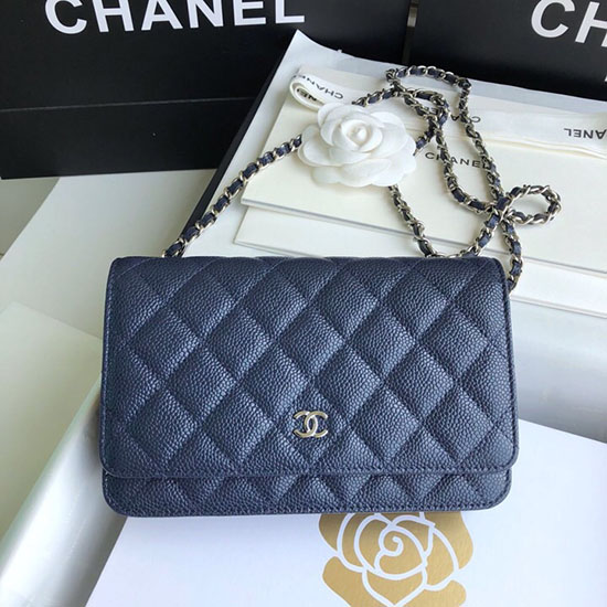 Chanel Caviar WOC Chain Wallet Blue A33814