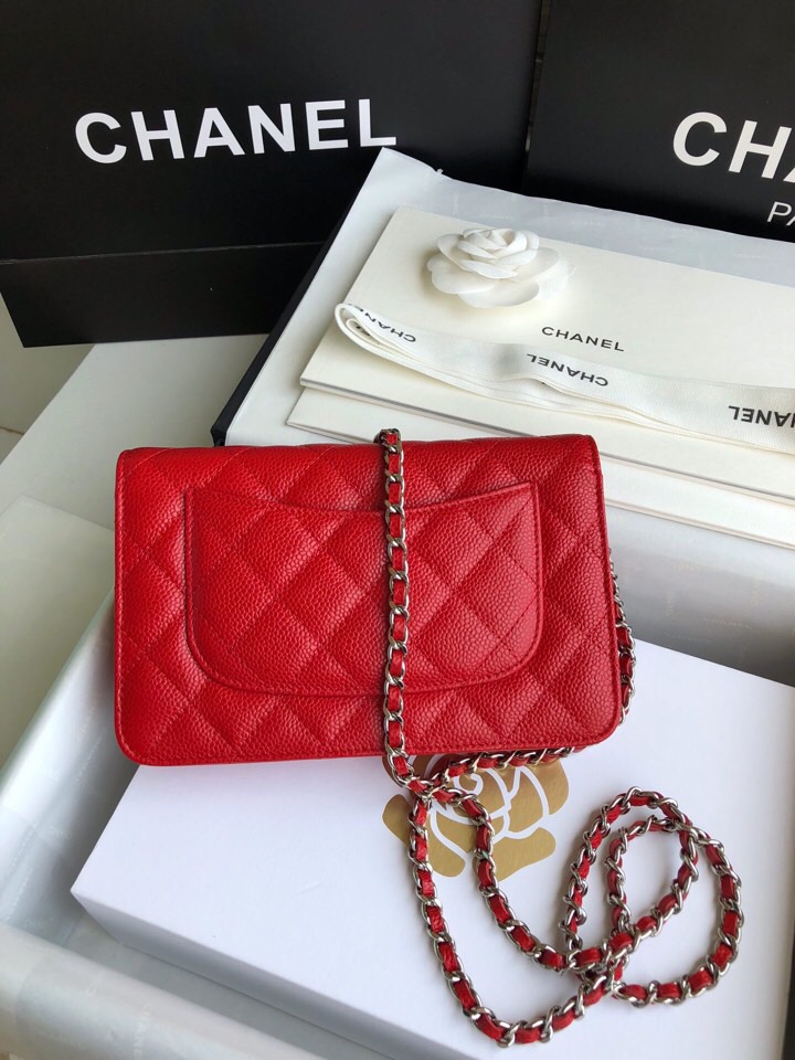 Chanel Caviar WOC Chain Wallet Red A33814