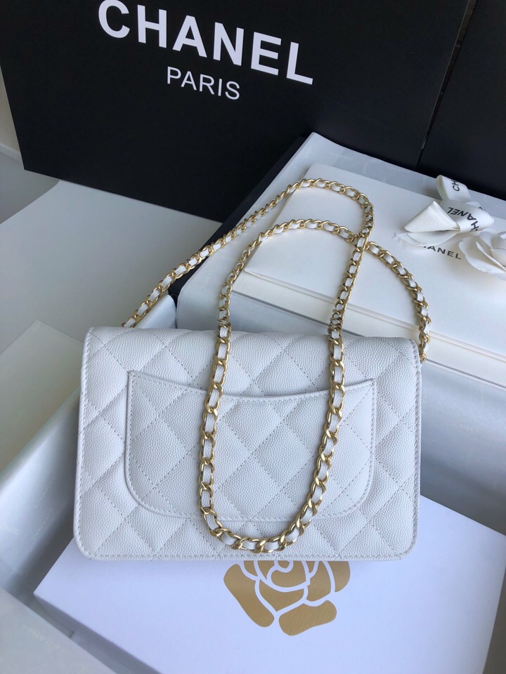 Chanel Grained Calfskin WOC Chain Wallet White A33814