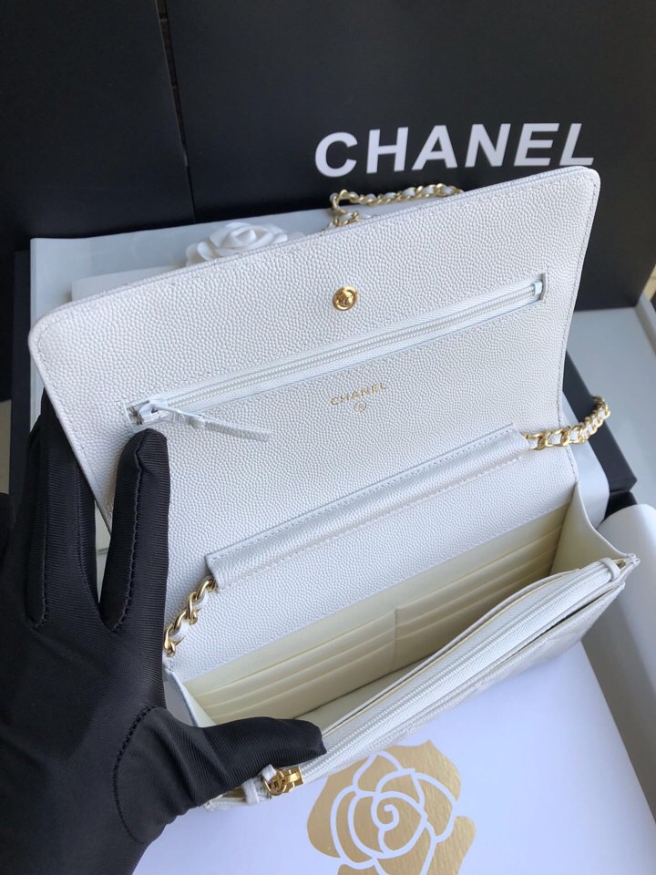 Chanel Grained Calfskin WOC Chain Wallet White A33814