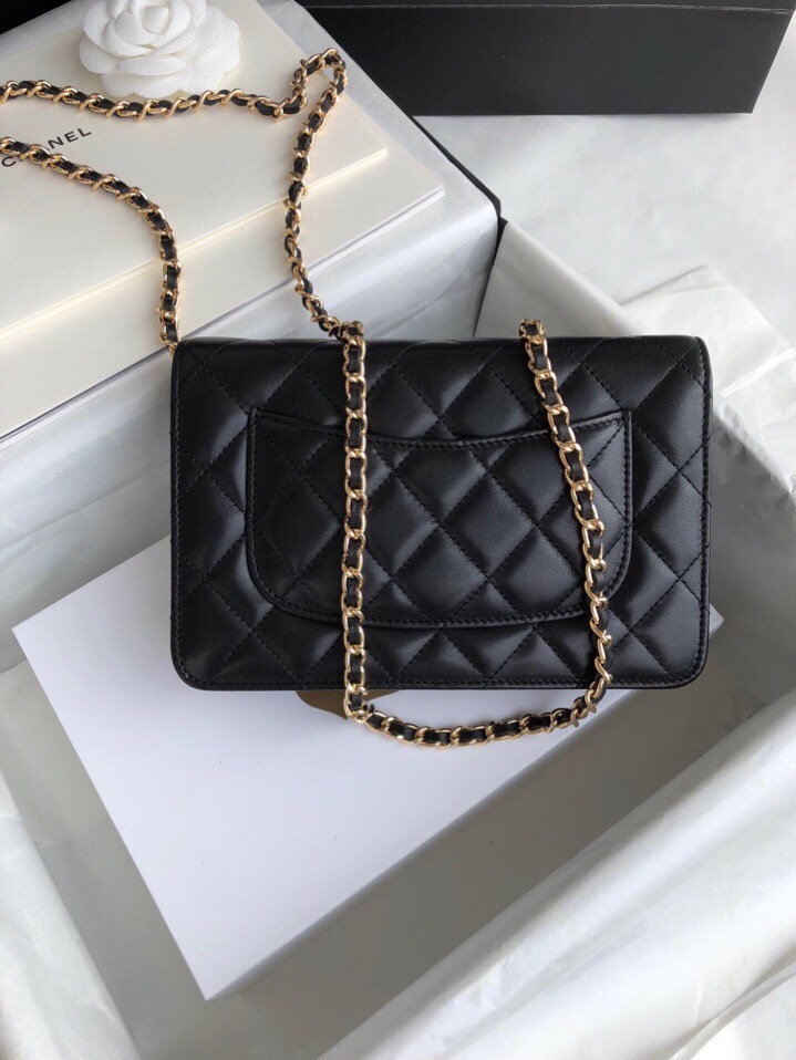 Chanel Lambskin WOC Chain Wallet Black A33814