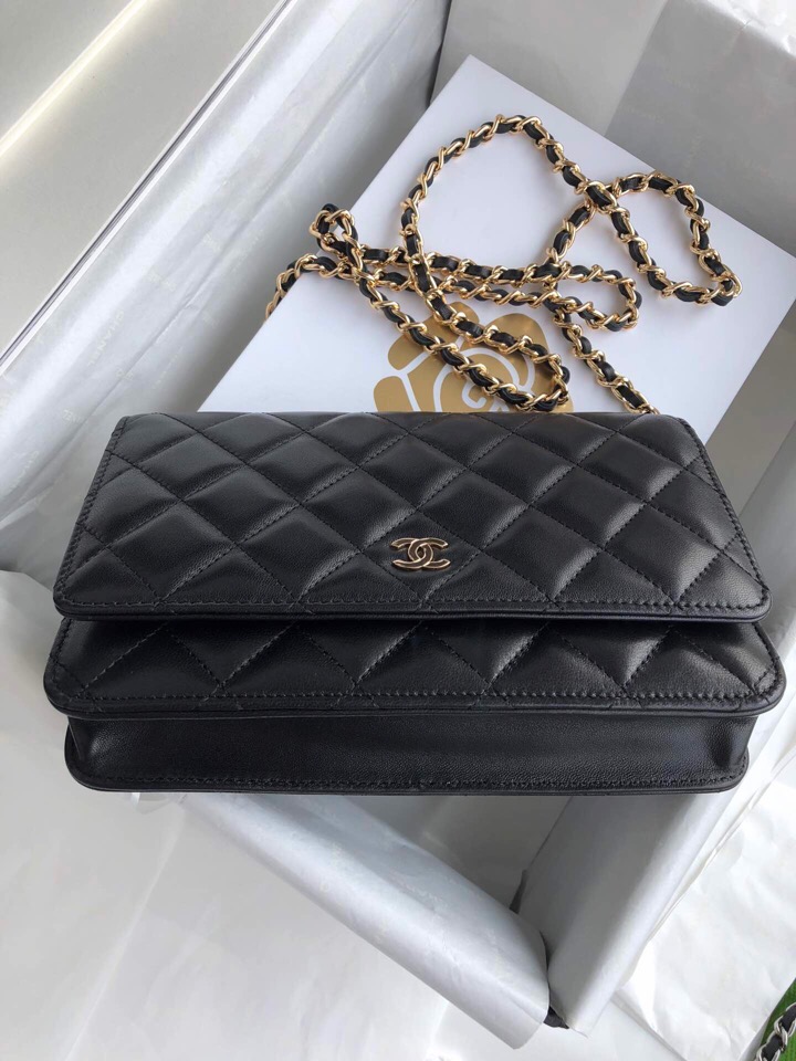 Chanel Lambskin WOC Chain Wallet Black A33814