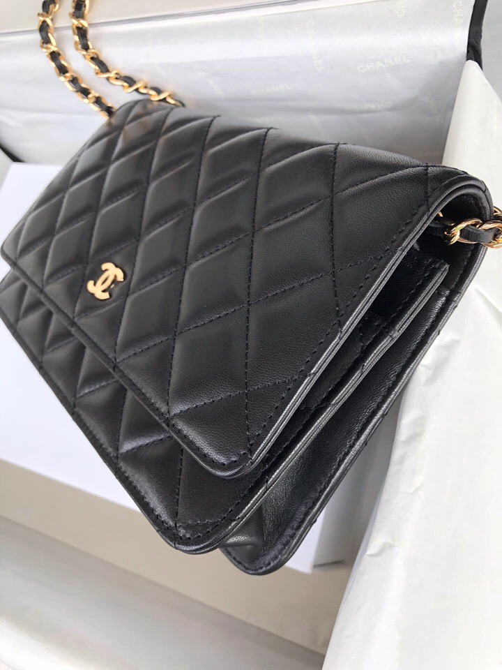 Chanel Lambskin WOC Chain Wallet Black A33814