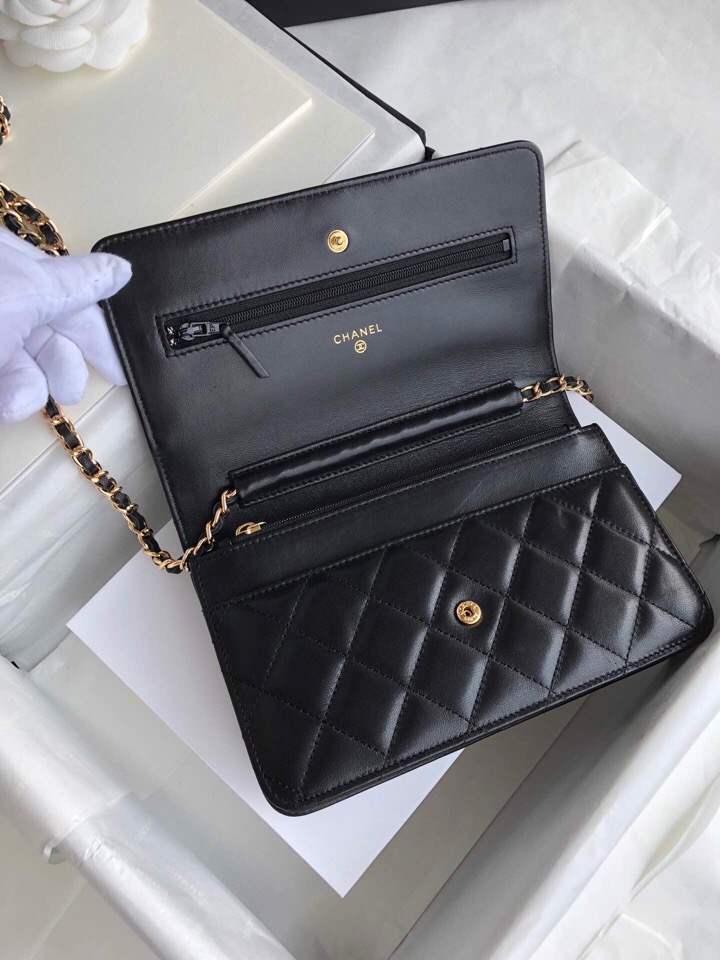 Chanel Lambskin WOC Chain Wallet Black A33814