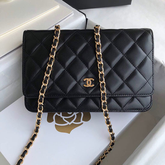 Chanel Lambskin WOC Chain Wallet Black A33814