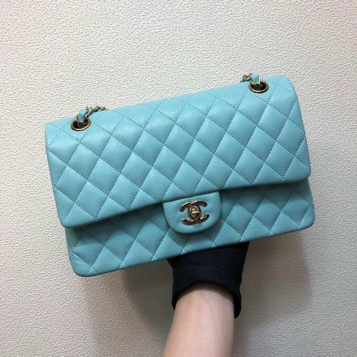 Classic Chanel Grained Calfskin Small Flap Bag Blue CF1112