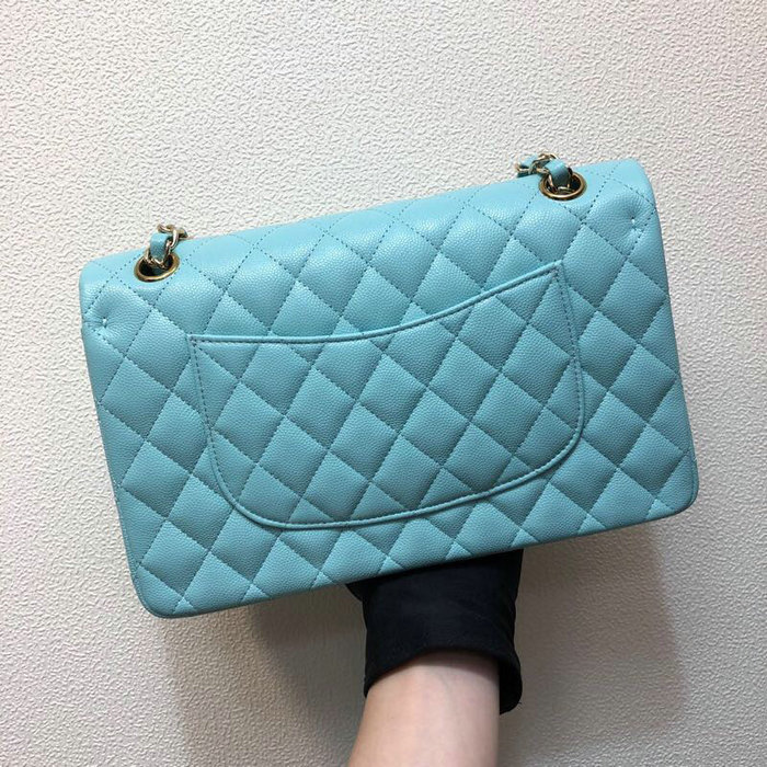 Classic Chanel Grained Calfskin Small Flap Bag Blue CF1112