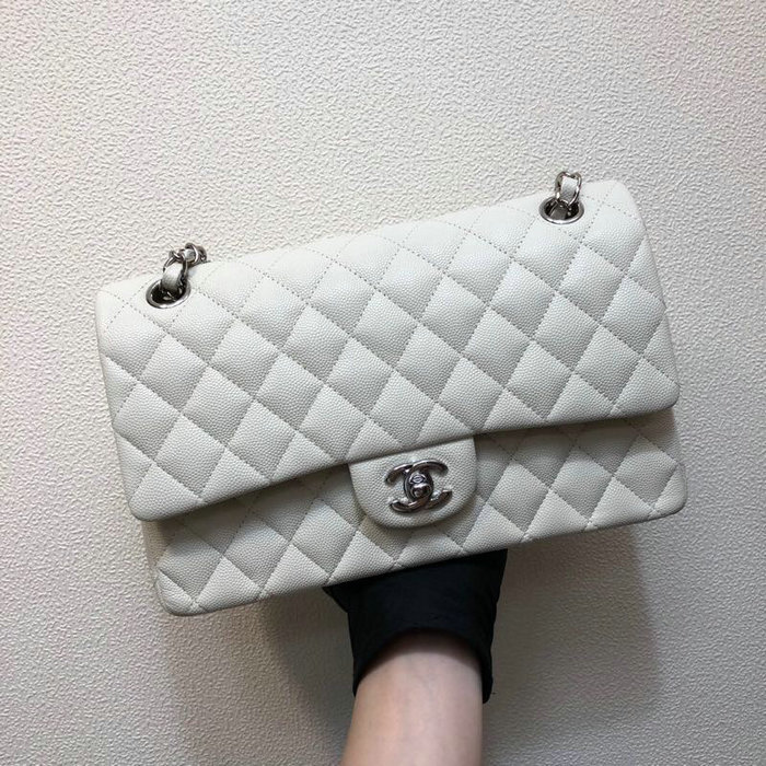 Classic Chanel Grained Calfskin Small Flap Bag White CF1112