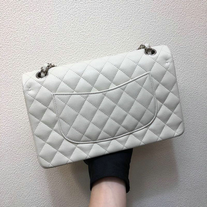 Classic Chanel Grained Calfskin Small Flap Bag White CF1112