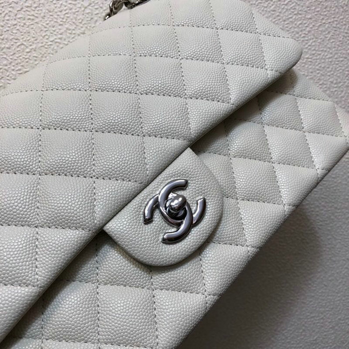 Classic Chanel Grained Calfskin Small Flap Bag White CF1112