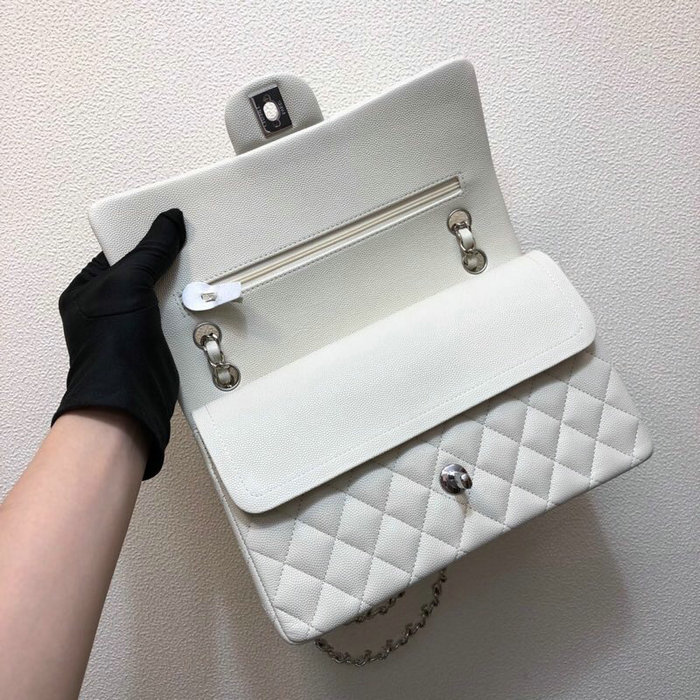 Classic Chanel Grained Calfskin Small Flap Bag White CF1112