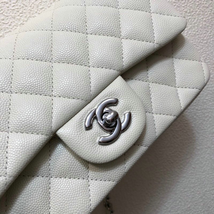 Classic Chanel Grained Calfskin Small Flap Bag White CF1116