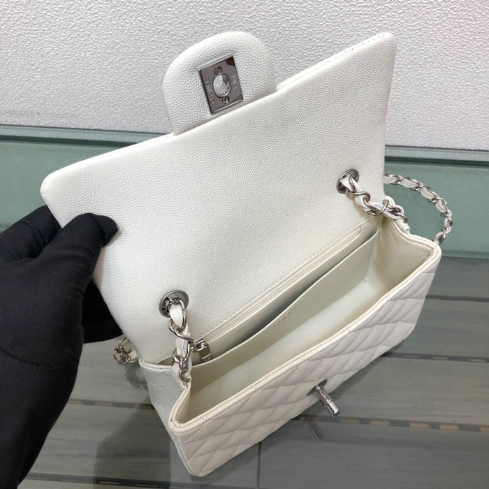 Classic Chanel Grained Calfskin Small Flap Bag White CF1116