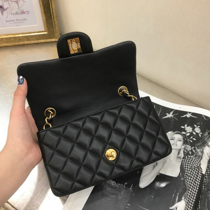 Classic Chanel Lambskin Small Flap Bag Black with Gold Hardware CF1116